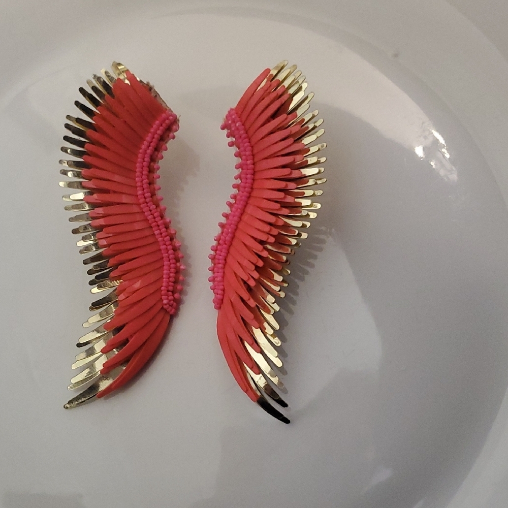 Elegant Winged Earrings in Red and Gold
